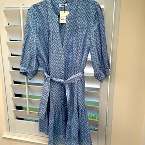 Sandro dress in medium blue and white heart pattern. Euro 42  size 6 Us.